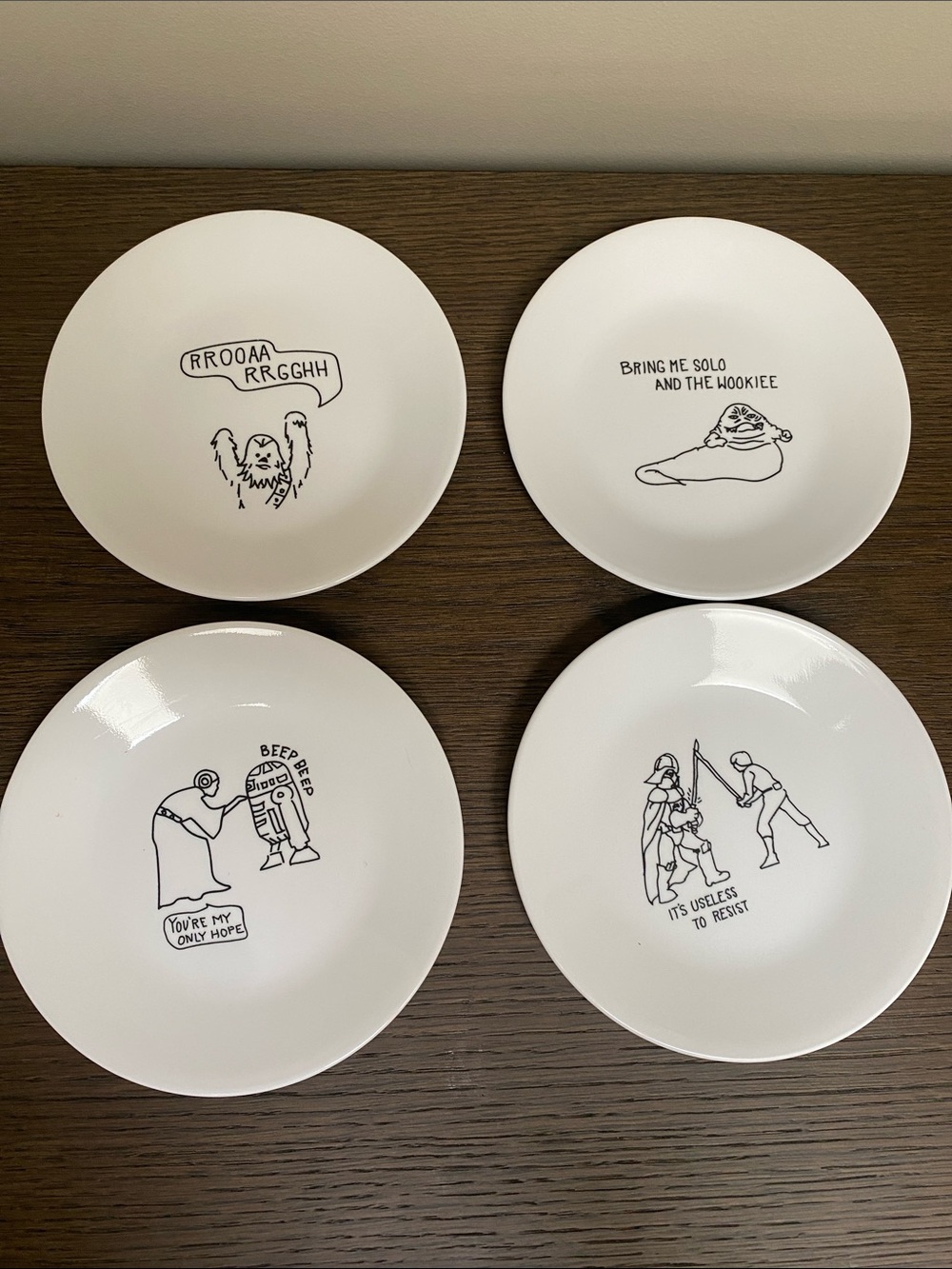 Corelle White Star Wars Themed 7” Plates - Set of 4